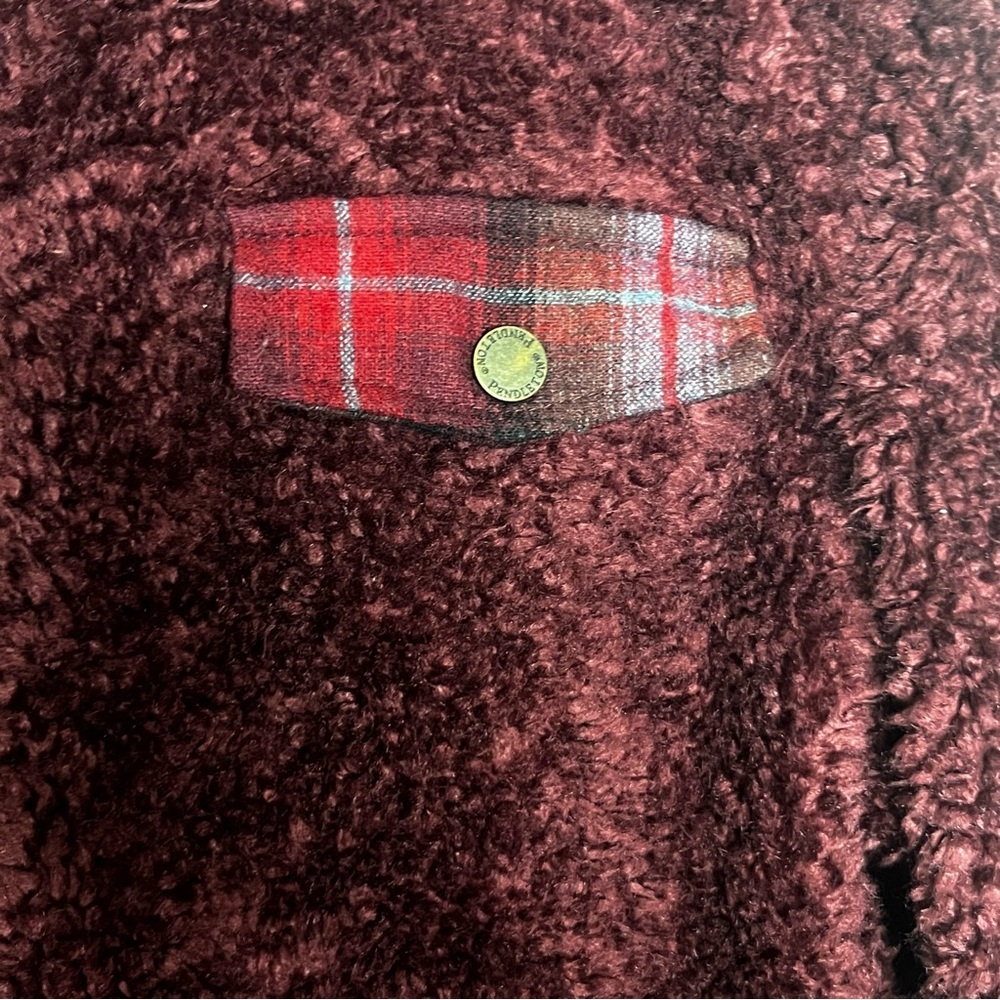 Pendleton Sherpa Full Zip Jacket Women Small Maroon Plaid Detail Pocket Outdoor - Picture 6 of 9